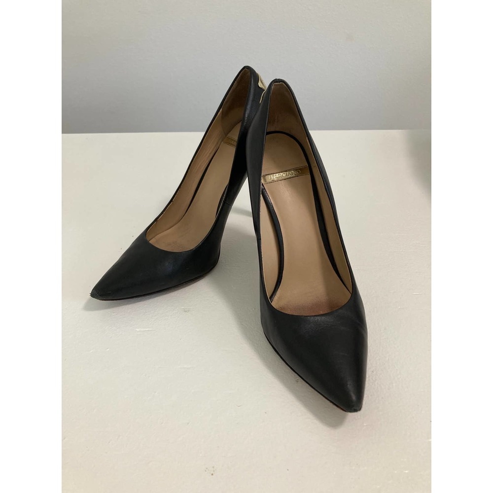 MARCIANO Size 8 Black Pumps with Gold High Heels Pointy Toe